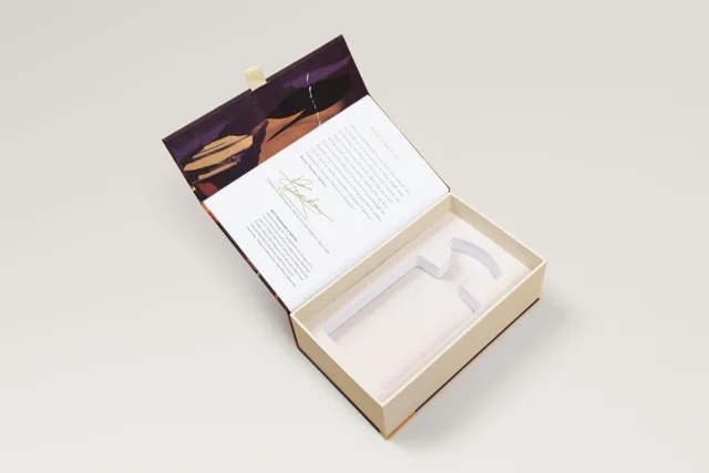 Book-style fragrance case — open view
